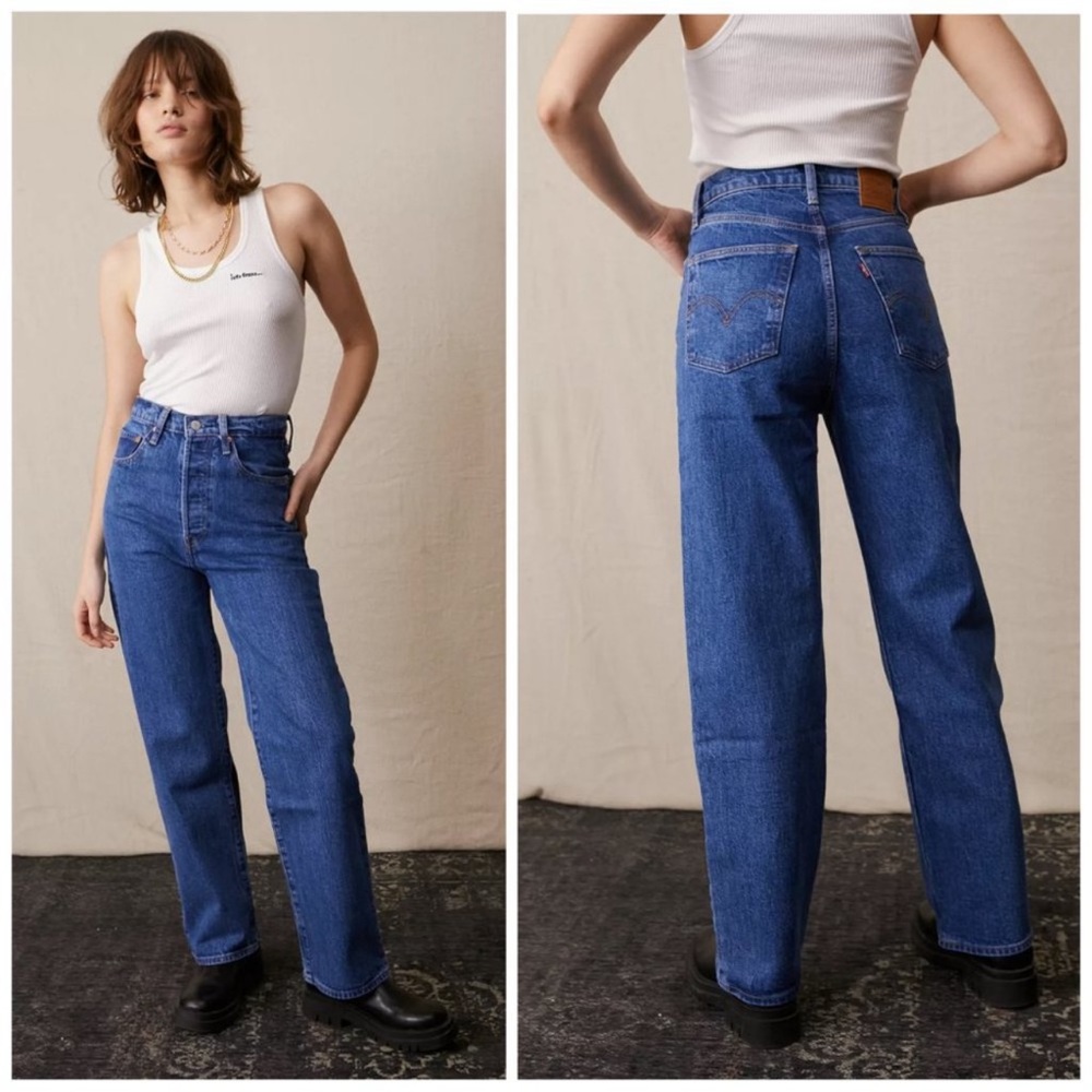 Levis Premium Women Denim Jean 29 Ribcage Straight Ankle Blue Button Fly Hi Rise - Picture 4 of 11